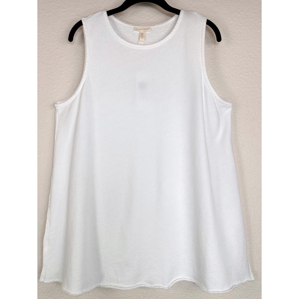 Eileen Fisher Organic Cotton French Terry Tunic Tank Womens M White Sleeveless